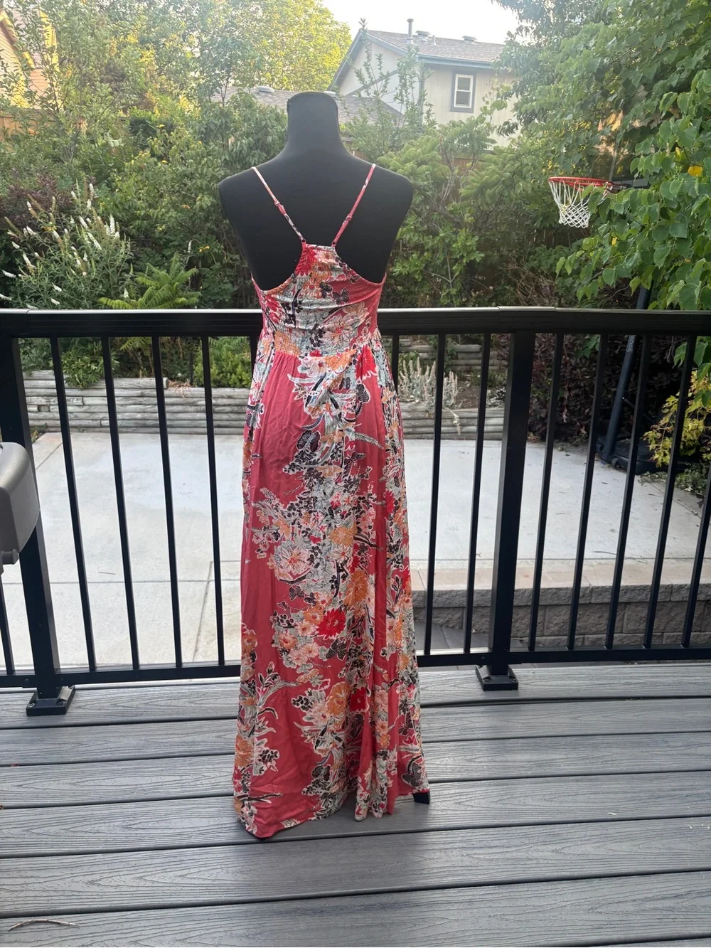 Free People Coral Floral V-Neck Maxi Dress